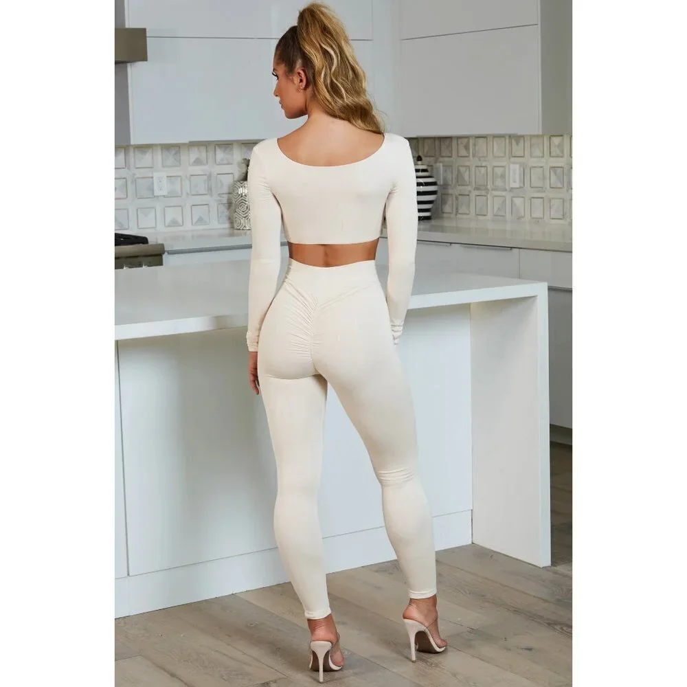 OH Polly size 2 Ivory High Waist Ruched Bootie Leggings NEW - Picture 14 of 14